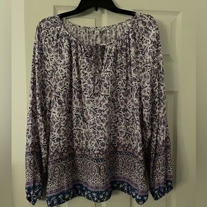 Lucky Brand Purple and Blue Boho Peasant Long Sleeve Top